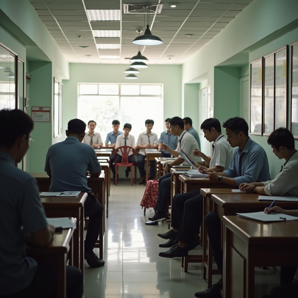 Người dân làm thủ tục hành chính tại quầy tiếp dân Công an phường Mễ Trì một cách hiệu quả